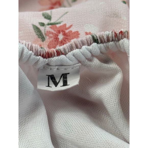 Shein Floral Tiered Midi Dress Off Shoulder Smocked Waist Short Sleeve‎ Pink M - Picture 10 of 12